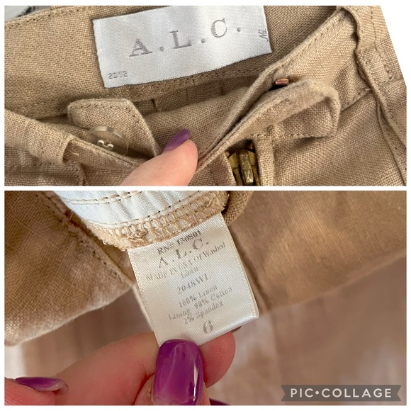 A.L.C. LINEN TAN CARGO SHORTS - Picture 3 of 4